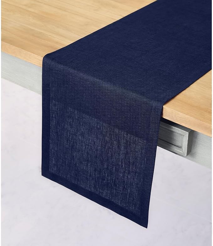 Solino Home Linen Navy Table Runner 120 Inches Long - 100% Pure Linen Dining Table Runner 14 x 120 Inch for Fall, Autumn, Thanksgiving - Fete