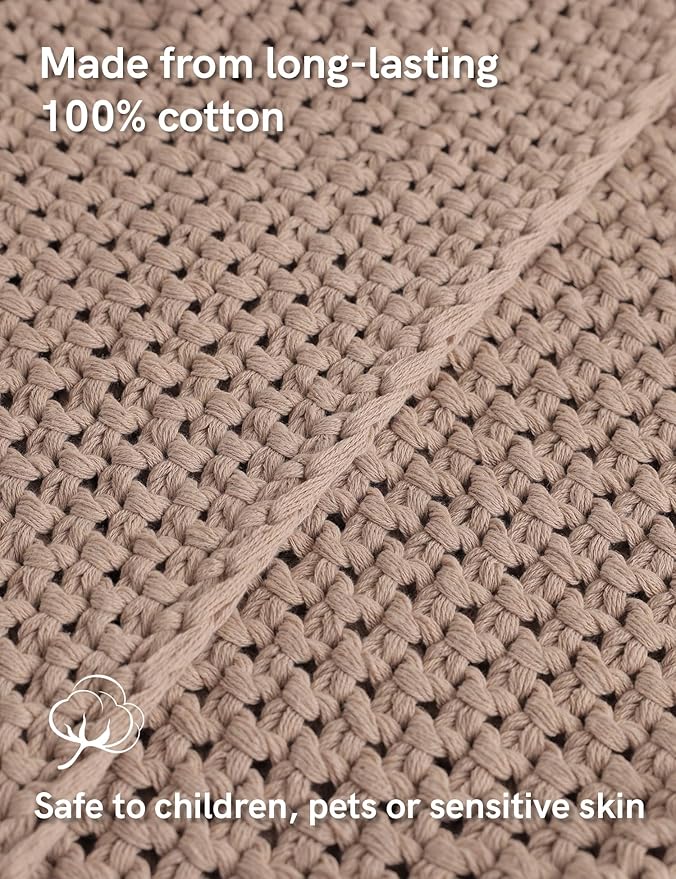 YnM Chunky Cotton Knit Throw Blanket, Cable Knit Throws for Bed Couch Sofa, Comfy & Relaxing, Decorative Piece for Farmhouse Modern Boho Rustic Scandinavian Chic Vibe, Beige 40x50 Inches