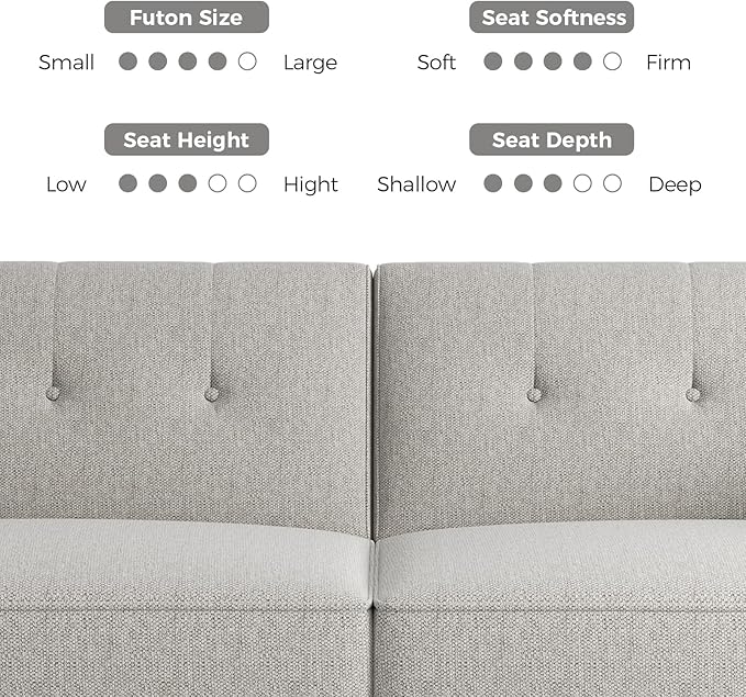 89” Futon Sofa Bed, Linen Comfy Futon Couch Bed with 2 Square Pillows, Convertible Sleeper Sofa with Adjustable Backrest& Armrests, Modern Loveseat Sleeper for Living Room, Bedroom, Light Gray