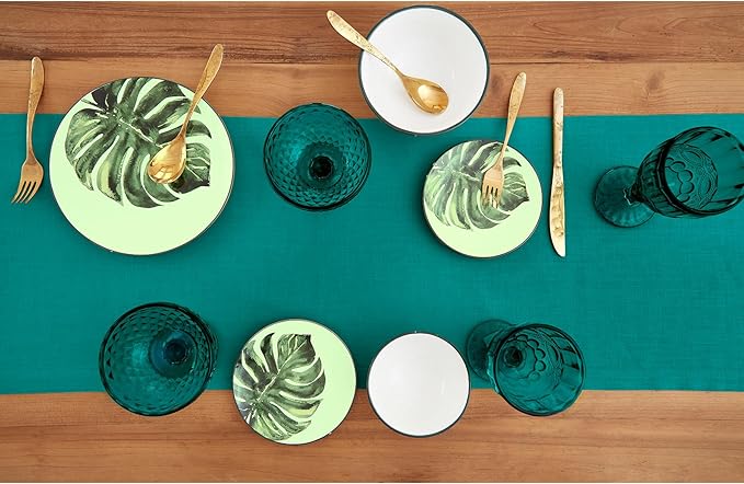 Solino Home Linen Table Runner 48 Inches - 100% Pure Linen Teal Table Runner 14 x 48 Inch Ideal for Dresser and Coffee Tables - Fete