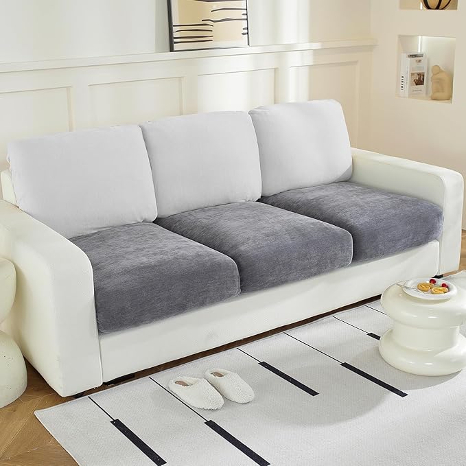 Couch Cushion Covers for L Shaped Sectional Sofa – Softer Chenille Sofa Covers Washable, Non-Slip Stretch Couch Covers & Individual Seat Cushion Slipcovers (3 Piece, Dark Grey)