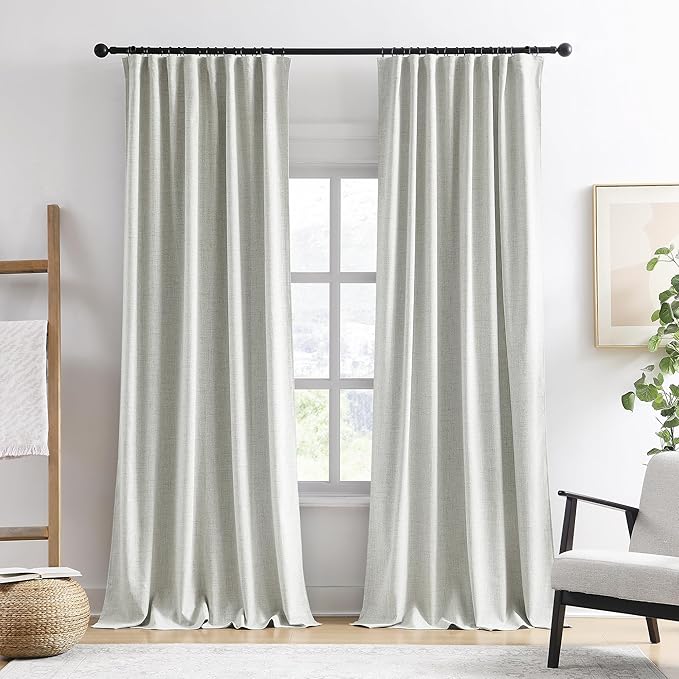 RAIN CITY 2 PCs Extra Wide Linen Blackout Curtains 108 Inches Long,Back Tab Pleaetd Drapes with Hooks Track System Curtain Panels for Large Windows Patio Sliding Door Living Room 70 x 108