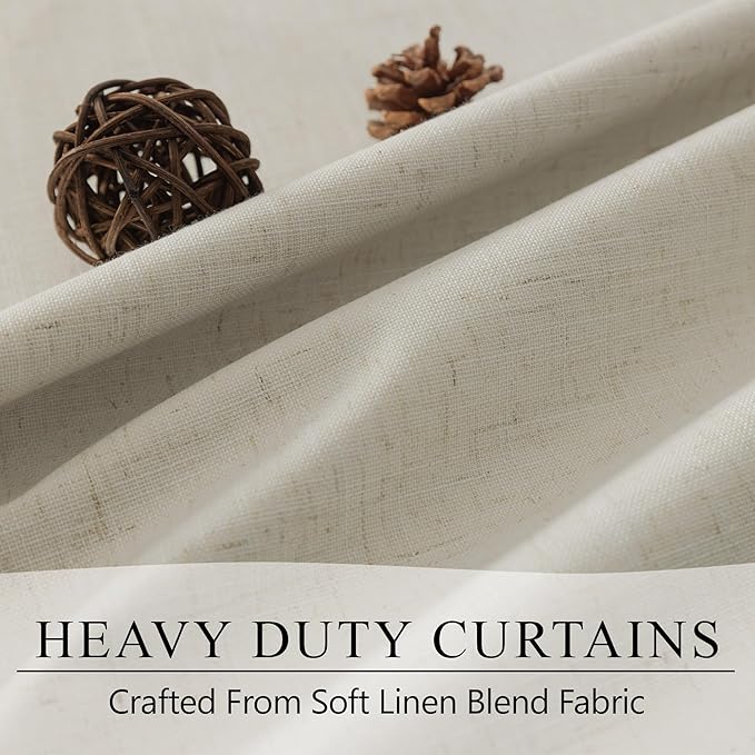 DANCURTON 120 Inch Curtains Beige Flax Linen Blackout High Ceiling Tall Curtain for Living Room Long Large Window Drapes 120 Length 10ft Heat Insulated Summer Luxury Bohemian Curtain Farmhouse 2 Panel