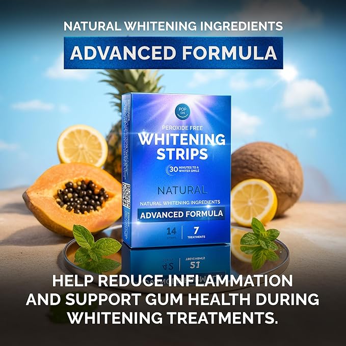 Whitening Strips for Sensitive Teeth 7 Treatments, Mint – Enamel Safe, Peroxide-Free Coconut Teeth Whitening Strips with Natural Enzymes – Gentle White Stips for Sensitive Gums & Daily Oral Care