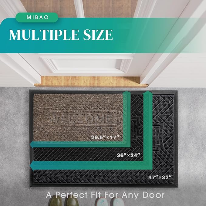Mibao Front Door Mat Outside Entrance, Durable Outdoor Indoor Mat, Low Profile Heavy Duty Doormat, Non-Slip, Traps Dirt and Moisture, Easy Clean Patio Porch Entryway Mat, 29.5" x 17", Grey
