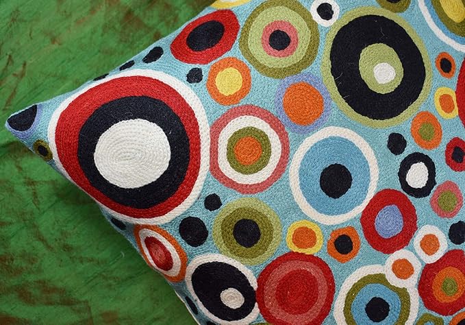 Turquoise Polka Dots Decorative Pillow Cover Contemporary Pillowcase Blue Modern Outdoor Chair Cushion Throw Sofa Couch Cushions Hand Embroidered Wool 18x18