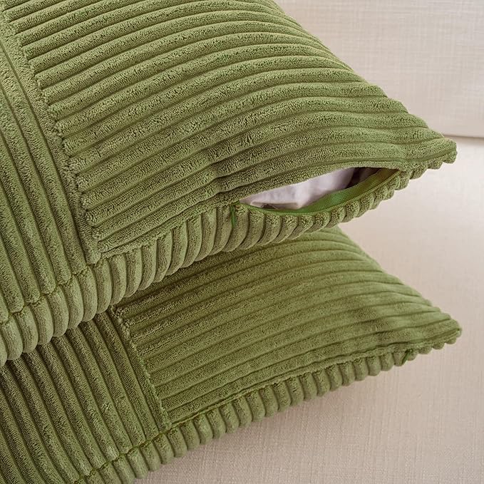 Fancy Homi 2 Packs Moss Green Euro Decorative Throw Pillow Covers 28x28 Inch for Bedroom Couch Bed, Farmhouse Boho Home Decor, Soft Corss Corduroy Patchwork Textured Square Cushion Case 71x71 cm
