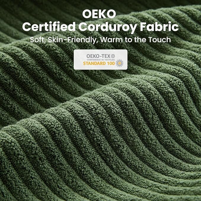 Pull Out Sofa Bed, Full Size Sleeper Sofa, 2-in-1 Convertible Corduroy Couch with USB Charging, Memory Form Couch for Living Room, Apartment and Small Space (Green, Corduroy - Queen Size)