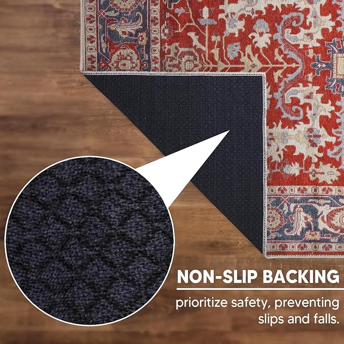 Keen Home Design 2x10 Rug - Machine Washable Runner Rug with Non-Slip Backing, Ideal for Hallway, Entryway, Kitchen, Laundry Room - Vintage, Easy Clean, Durable, Low Pile - (2'6" x 10')