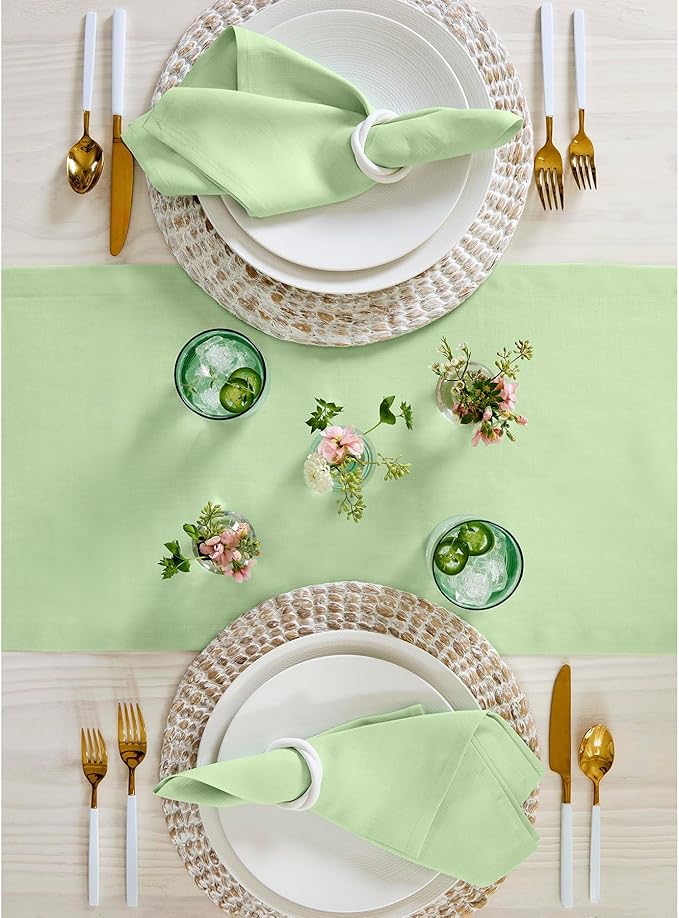 Solino Home Linen Pastel Green Table Runner 60 Inches - 100% Pure Linen Farmhouse Short Table Runner 14 x 60 Inch Ideal for Dresser and Coffee Tables - Fete