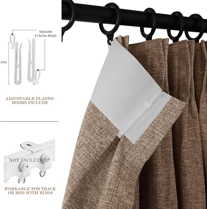 Full Blackout Privacy Curtains, 240 Inch Extra Wide Linen Blend Drapes, Pinch Pleat Window Drapery for Room Divider Storage/Space Room Separation, 1 Panel, W 240" x L 102", Taupe
