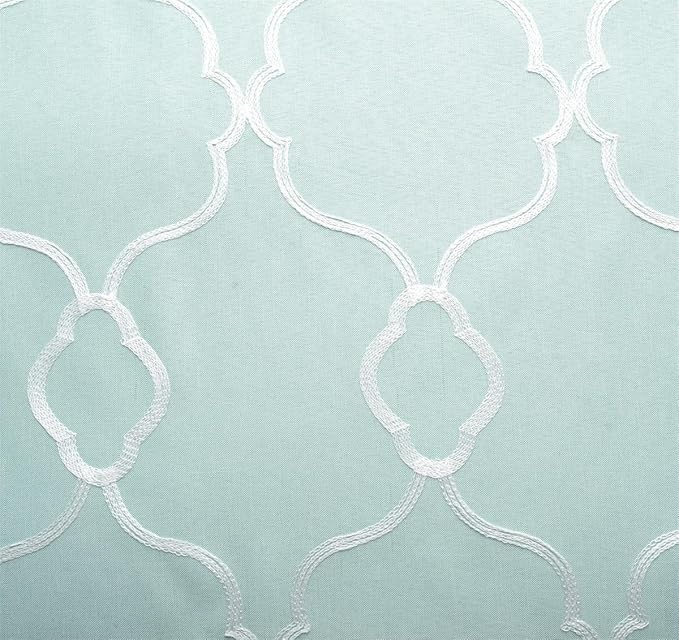 MIUCO Moroccan Embroidered Semi Sheer Curtains Faux Linen Grommet Window Panel Pair for Kitchen 52 x 63 Inch, Subtle Green
