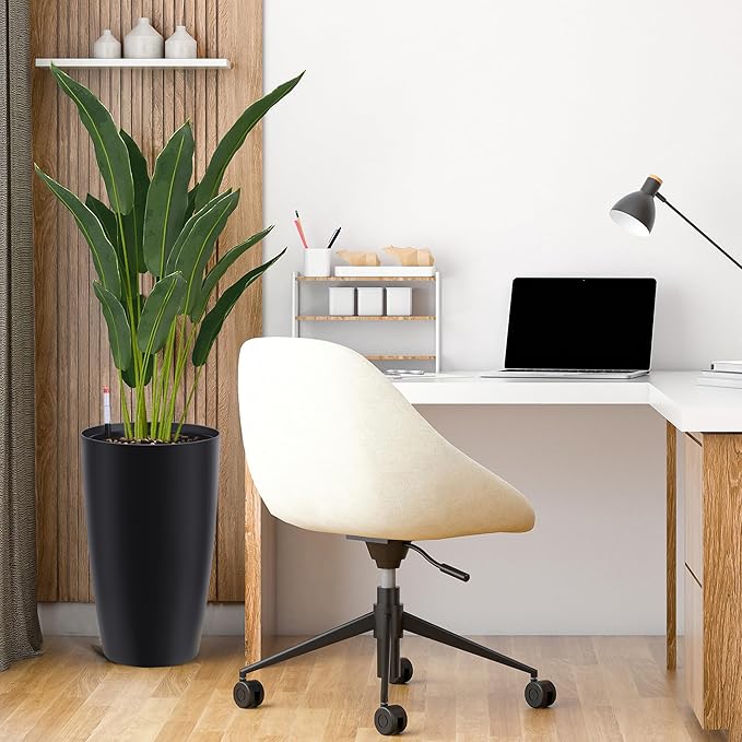 22" Tall Round Planter Set of 2, Self Watering Pots for Indoor Plants, Large Flower Pot Outdoor with Built-in Drainage and a Water Level Monitor, for Patio, Porch, Living Room, or Home Office, Black