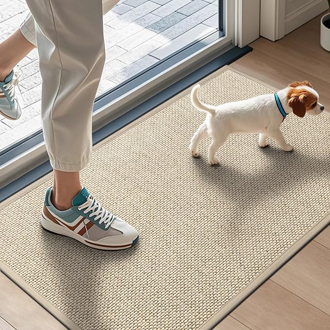 LEKEEPGO Door Mat 17"x29", Door Mat Indoor Entrance, Non Slip Rubber Backing Front Door Mat Washable Absorbent Inside Door Mat Low-Profile Doormat Entryway Mat Resist Dirt Indoor Door Mat, Khaki