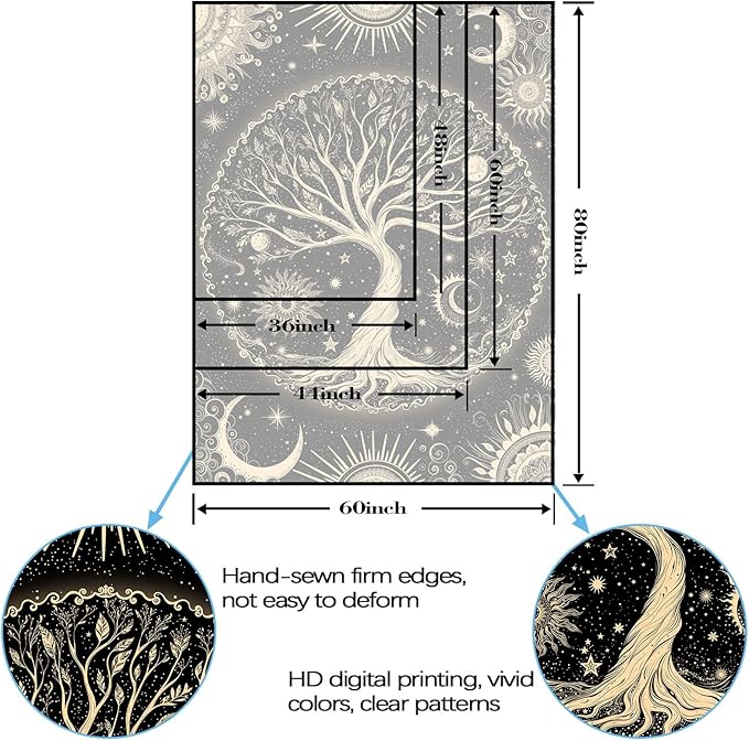 Lunerfex Tree of Life Tapestry Starry Sky Wall Tapestry, Vintage Tapestries for Bedroom Ceiling Tapestries Wall Hanging for Bedroom Living Room Decor Tree-3 36"x48"