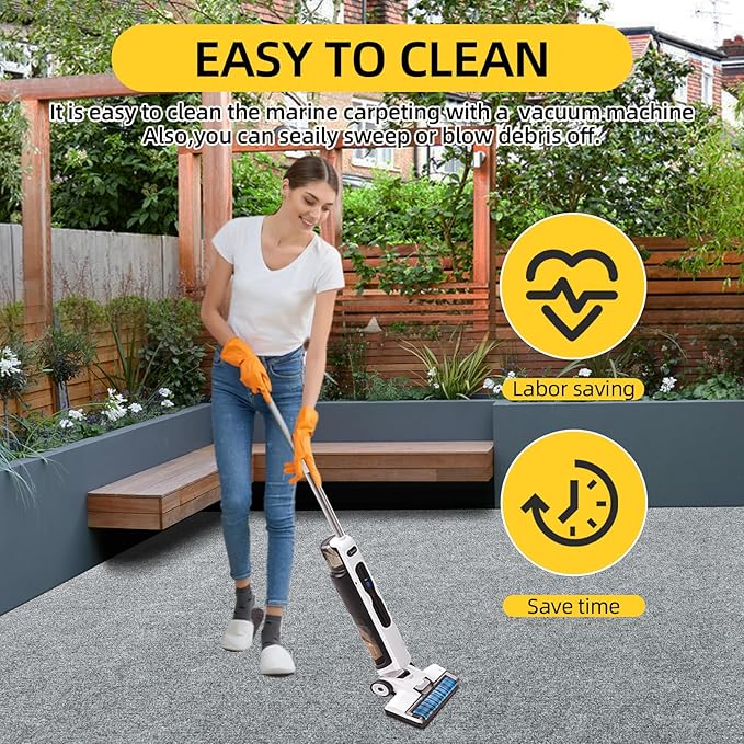 Marine Carpet,5 FT x 10 FT Smoke Gray Indoor Outdoor Carpet 0.2" Thick Boat Carpet with Water-Proof TPE Backing, Non-Slide Outdoor Marine Carpet Roll for Home, Patio, Porch, Deck