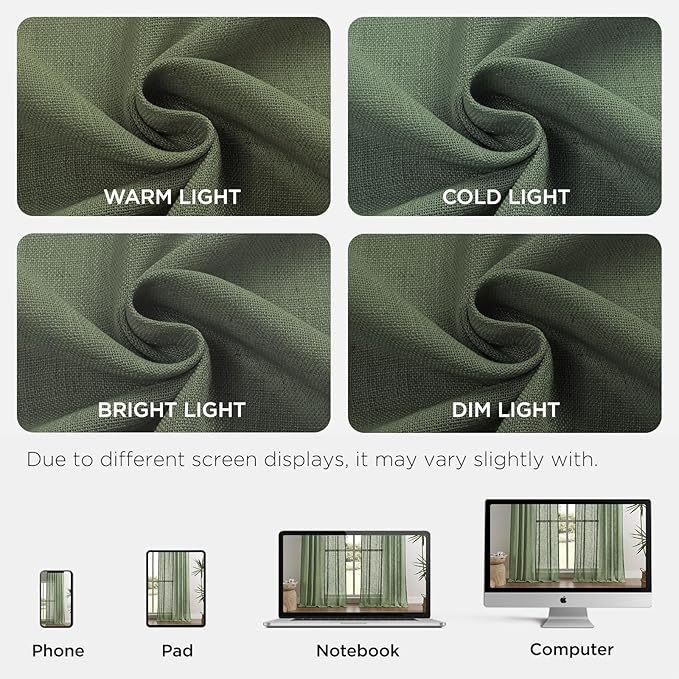 Joydeco Linen Curtains 90 Inch Length 2 Panel Sets,Light Filtering Curtains for Bedroom 52 Inch Wide Living Room Drapes with Back Tabs & Rod Pockets (W52 x L90 Inch, Loden)