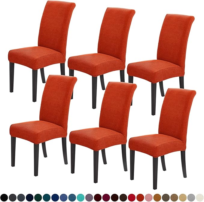Joccun Chair Covers for Dining Room Set of 6,Dining Chair Slipcovers Stretch Dining Room Chair Covers Seat Protector,Parsons Chair Cover for Home,Hotel,Banquet(Pureed Pumpkin,6 Pack)
