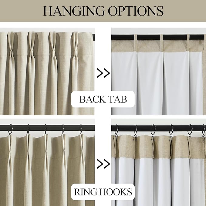 Vision Home Sand Pinch Pleated Full Blackout Curtains Linen Blended Room Darkening Window Curtains 84 inch for Living Room Bedroom Thermal Insulated Pinch Pleat Drapes with Hooks 1 Panel 60" Wx84 L