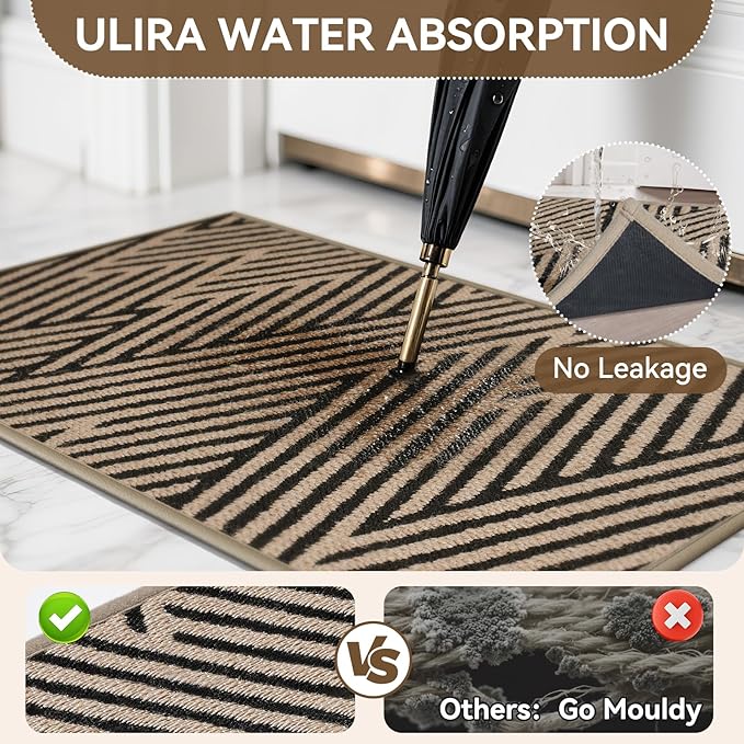 Front Door Mat Outside Entrance, Non Slip Rubber Backing, Trap Dirt and Moisture, Easy Clean Low Profile Welcome Floor Mats for Patio Porch Indoor Outdoor Entry Mat, 17x30 Inch, Brown