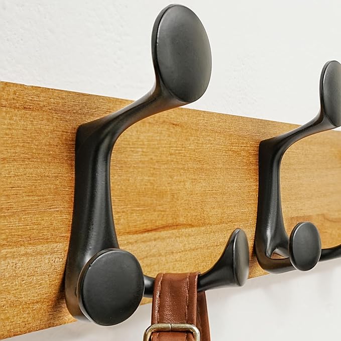 SKOLOO 24-Inch Light Brown Wood Coat Rack Wall Mount with 5 Triple Hooks - Ideal for Family Entrances, Classrooms, and Pet Supplies Storage - Perfect Coat Hooks for Wall