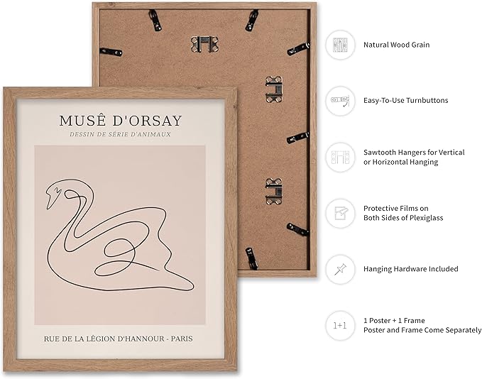 Poster Master Vintage Poster - Retro One Line Swan Drawing Print - Swan Art - Bird Art - Minimal Gift for Her, Animal Lover - Abstract Decor for Home, Office, Bedroom, 11x14 Beige Framed