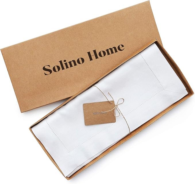 Solino Home Linen Table Runner 90 Inches Long - Classic Hemstitch 100% Pure Linen White Dining Table Runner 14 x 90 Inch for Fall, Autumn, Halloween, Thanksgiving