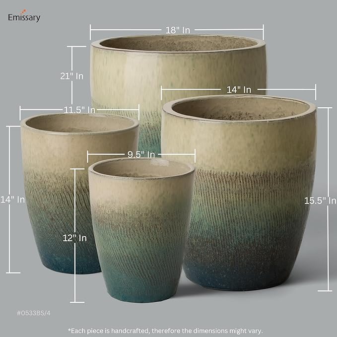 Emissary Bullet 14 in. Bayside Green Ceramic Round Planter (14 in. L x 14 in. W x 15.5 in. H) with Drainage Hole