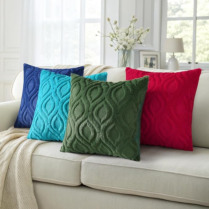 decorUhome Throw Pillow Covers 24x24 Inch Set of 2, Soft Plush Decorative Faux Fur Forest Elf Solid Couch Pillow Covers, Accent Farmhouse Neutral Square Euro Pillow Cases for Sofa Bed Living Room