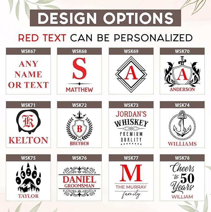 Personalized Square Whiskey Decanter Set for Men 750ml Luxury Gift for Valentine's, Birthdays, Anniversaries - Liquor Decanters with 2 or 4 Glasses Retirement, Weddings - 24 Engraved Design Options