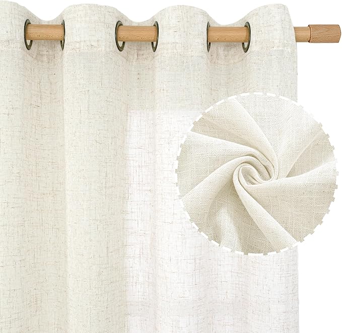 LAMIT Linen Blended Curtains 72 inch for Bedroom, Linen Textured Light Filtering Drapes Bronze Grommet Boho Neutral Panels for Farmhouse/Living Room, 2 Panels, 52 x 72 Inch, Cream