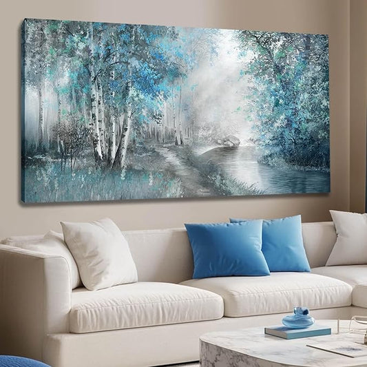 SOUGUAN Forest Wall Art for Living Room Foggy Tree Artwork Sunlight Wall Decor Nature Wall Decorations on Canvas 24"x48" Wall Paintings Ready to Hang