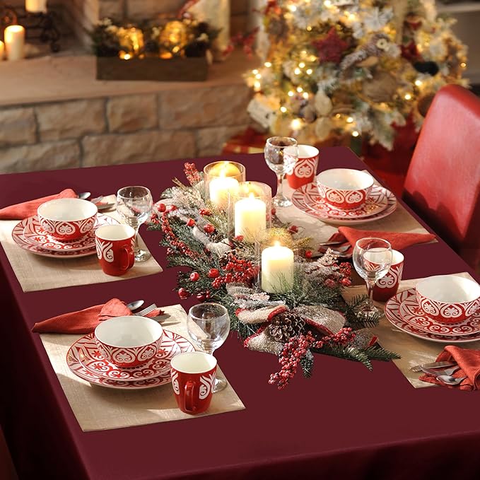 sancua Rectangle Tablecloth - 54 x 54 Inch - Stain and Wrinkle Resistant Washable Polyester Table Cloth, Decorative Fabric Table Cover for Dining Tables, Buffet Parties and Camping, Burgundy