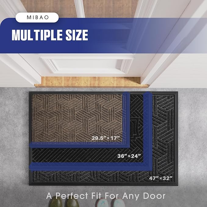 Mibao Front Door Mat Outside Entrance, Durable Outdoor Indoor Mat, Low Profile Heavy Duty Doormat, Non-Slip, Traps Dirt and Moisture, Easy Clean Patio Porch Entryway Mat, 32" x 47", Grey
