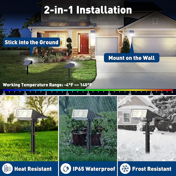 Solar Spot Lights Outdoor, 10 Pack Outdoor Solar Lights for Yard Waterproof, 4 Lighting Modes Solar Landscape Spotlights, Auto On/Off Solar Powered Flood Lights Garden Pathway (Cool White)