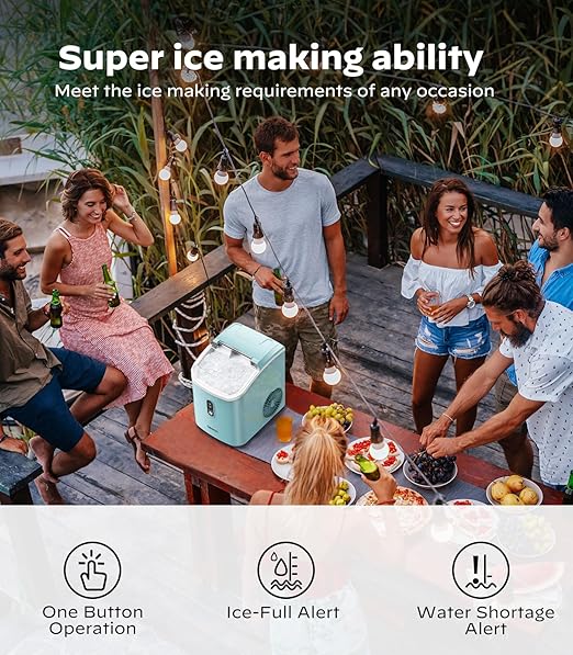 Nugget Ice Maker Countertop, Silonn Chewable Pellet Ice Machine with Self Cleaning Function, Pebble Portable Ice Maker with Ice Scoop for Home Kitchen Office, Green