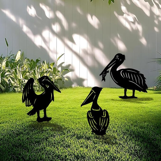 3 Pack Pelican Metal Garden Decorative Stakes, Weather Proof Silhouette Statues for Yard, Patio,Outdoor Decor for Pelican Lovers and Pet Owners