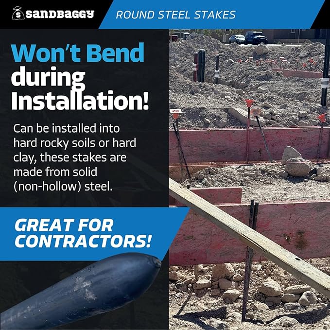 Sandbaggy Round Steel Concrete Form Stakes with Nail Holes - Rust Resistant Coating - Removable, Reusable (100, 3/4 in X 48 in)
