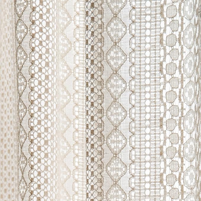 Sutuo Home Boho Curtains Crochet Lace Semi-Sheer Bohemian Hollow Knitted Handmade Tassels, Rod Pocket Window Treatment Vintage Rustic Farmhouse Drapes for Living Bedroom, 1 Panel 59" W x 84" L, Beige