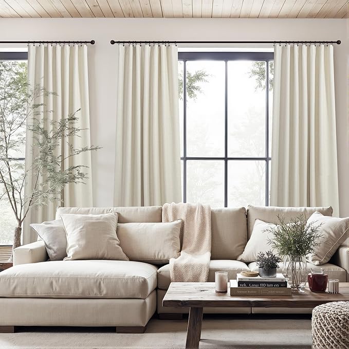 DANCURTON 120 Inch Curtains Beige Flax Linen Blackout High Ceiling Tall Curtain for Living Room Long Large Window Drapes 120 Length 10ft Heat Insulated Summer Luxury Bohemian Curtain Farmhouse 2 Panel