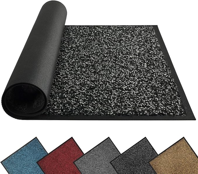 Mibao Front Door Mat, Dirt Trapper Welcome Mat for Outdoor Indoor, Non-Slip Waterproof Doormat, Durable Machine Washable Low Profile Entry Rug for Back Door Outside Patio Porch, 60" x 36", Black