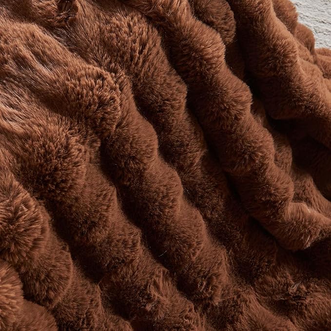 Lotus Karen Faux Fur Throw Blanket Dark Coffee - Big Bubble Rabbit Fluff Blanket for Couch Bed Sofa,Softest Fluffy Fuzzy Cozy Blanket,Thick Furry Plush Shaggy Warm Blankets for Women,50x60 Inches