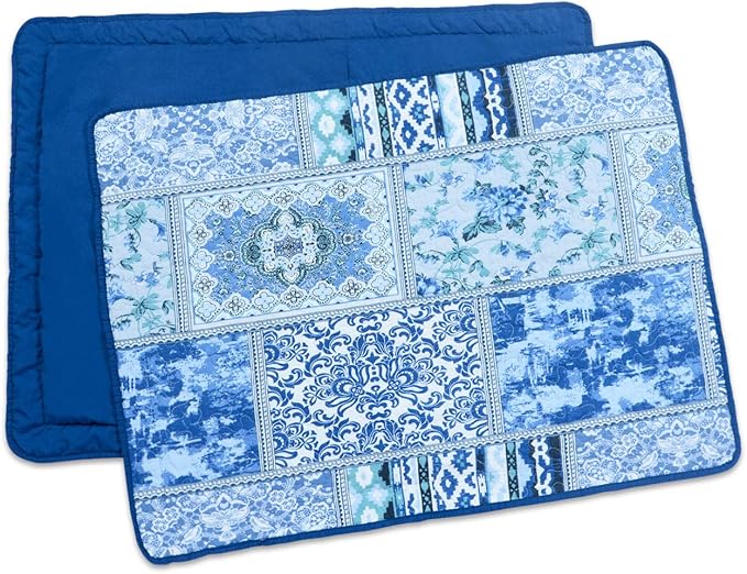 NEWLAKE Quilted Cotton Bed Pillowcases, Blue Classic Bohemian Pattern, 2 Pieces, 20x27 Inch