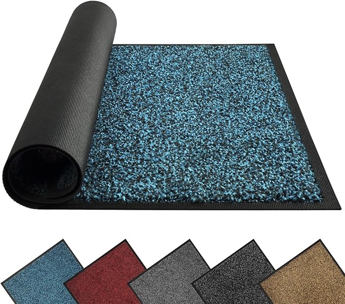Mibao Front Door Mat, Dirt Trapper Welcome Mat for Outdoor Indoor, Non-Slip Waterproof Doormat, Durable Machine Washable Low Profile Entry Rug for Back Door Outside Patio Porch, 60" x 36", Blue