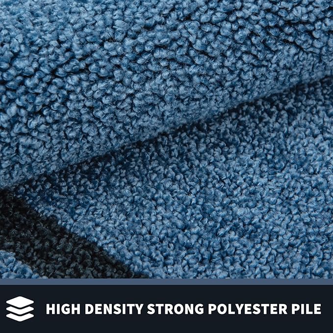 PURRUGS Dirt Trapping Door Mat 32" x 48", Non-Slip/Skid Machine Washable Entryway Rug, Shoes Scraper, Area Rug, Super Absorbent Welcome Mat for Muddy Wet Shoes and Paws, Light Blue & Navy