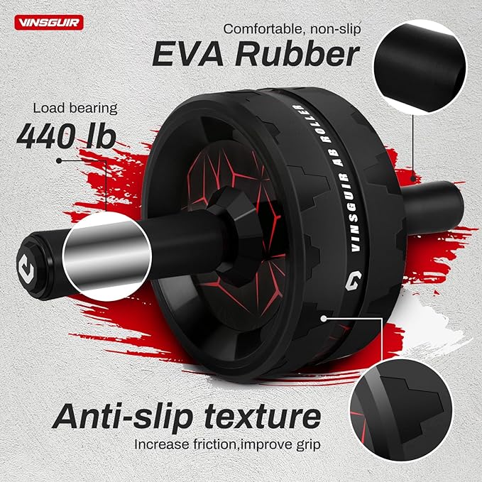 VINSGUIR Ab Roller Wheel, Abs & Core Workout Equipment for Home Gym with Knee Pad Accessories, Abdominal Wheel for Full-body Strength Training