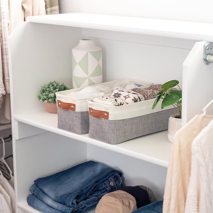 OrganiHaus Narrow Storage Bins 15x06in, Small Closet Bins for Shelves, Bathroom Storage Baskets for Shelves, Narrow Baskets, Fabric Organizer with Handles, Toilet Paper Organizer - 2 Pack, Gray