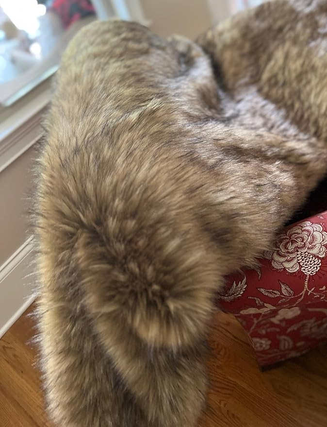 Brown Fur Throw Blanket and Bedspread - Brown Wolf Faux Fur - Light & Dark Brown Faux Fur - Luxury Throw Blanket & Bedspread, Handmade in US, 16406