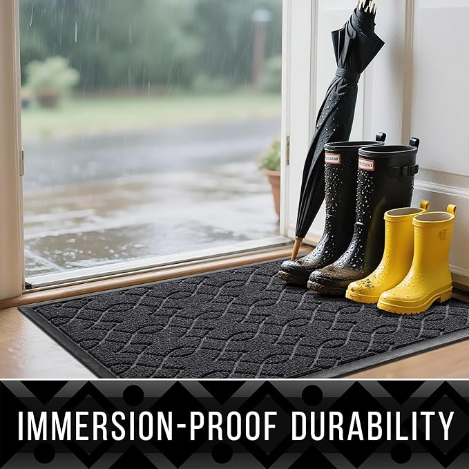 Yimobra Front Door Mat Outdoor Indoor 60x36, All-Season, All-Weather, Heavy Duty Welcome Door Mats Outside Entrance, Non Slip Porch Patio Entrance Mat, Black Gray