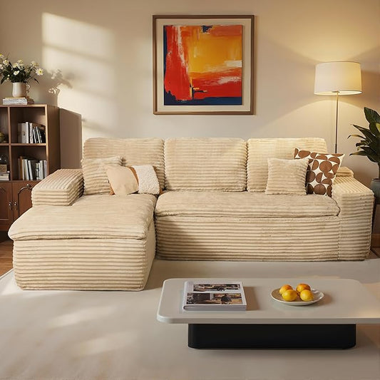 ovios 105” Modular Sectional Sofa with Thicken Seat Cushion, Cloud Couch with Deep Seat, Modern L-Shape Sofas Couches with Chaise,Upholstered Couches for Living Room Bedroom,Beige